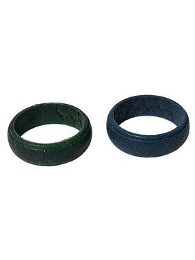 Silicone Band Rings Lot of 2 Navy Blue Green Wedding Workout Minimalist Sport